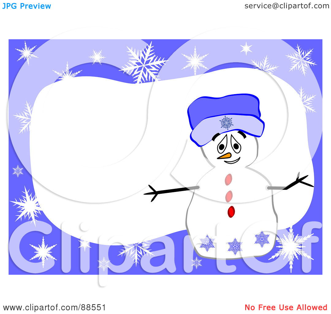     Snowman And Blue Snowflake Border Around A White Text Box By Jkerrigan