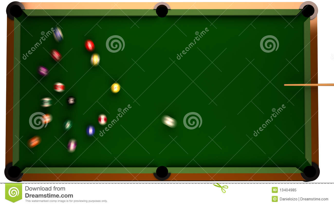 Top View Of Billiard Table All Balls Are In Motion Blur Table Is