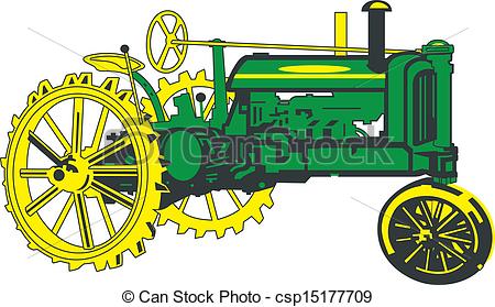 Vector Clipart Of Antique Green Tractor   Vector Tractor Old Green    
