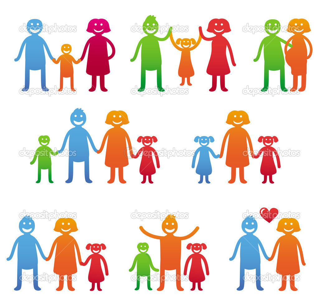 Vector Family Icons   Happy Parents With Kids   Stock Vector