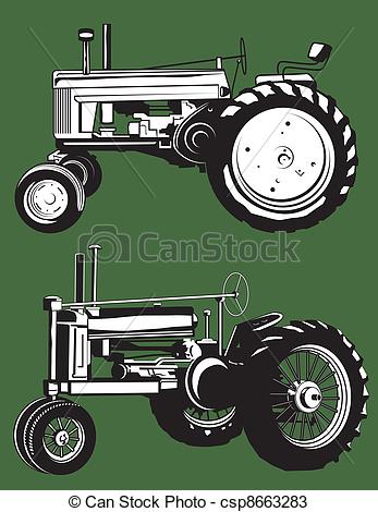 Vectors Of Antique Tractors   Line Art Of Two Old Fashioned Tractors    