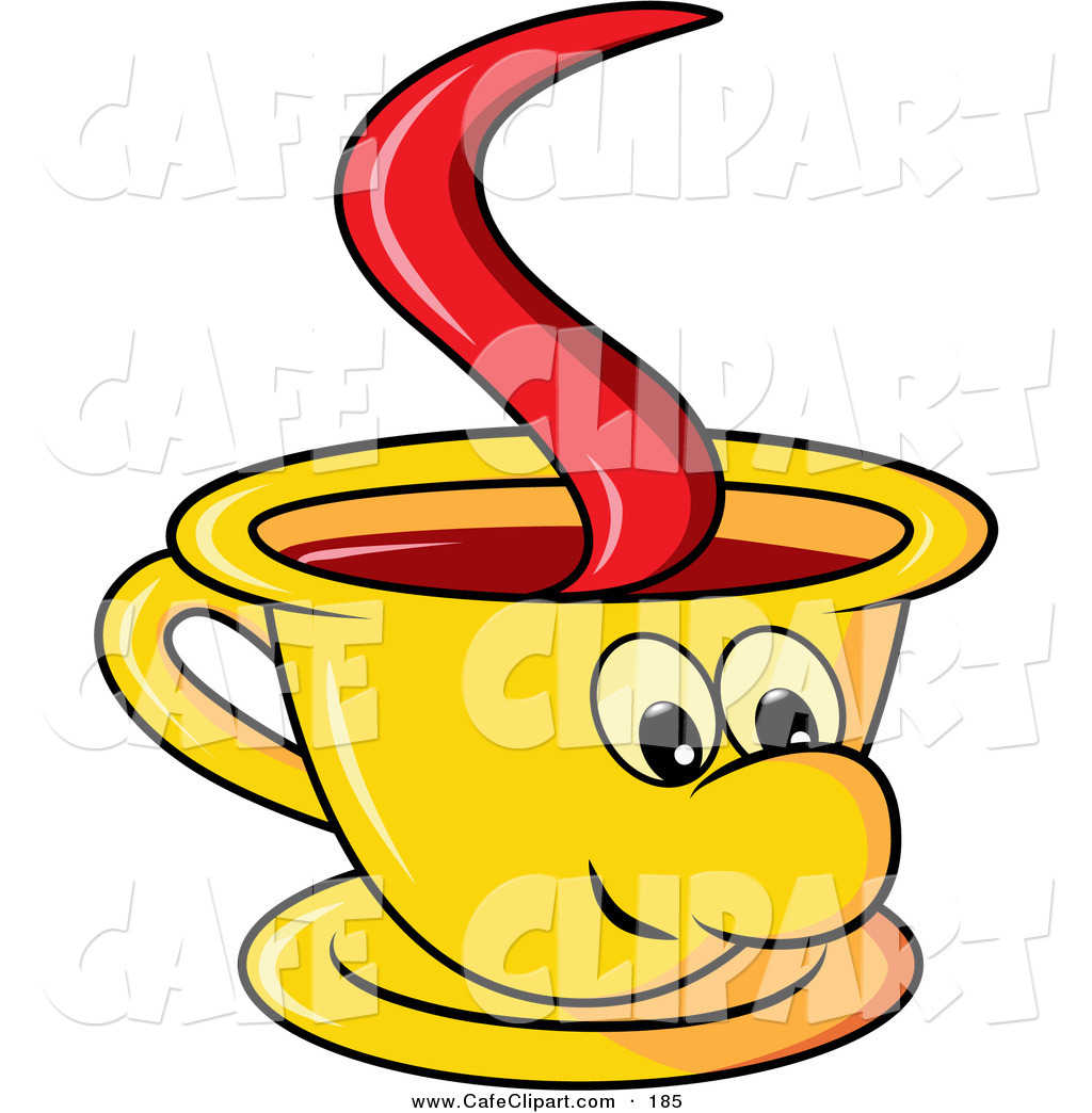 Art Of A Happy Yellow Coffee Cup Character With Steaming Hot Coffee