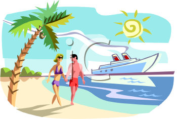     Beach With A Cruise Ship In The Background   Royalty Free Clip Art
