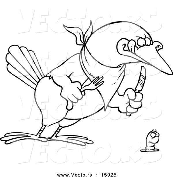 Big Bird Ready To Dine On A Worm   Outlined Coloring Page Drawing