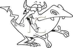 Black And White Cartoon Of A Funny Looking Monster With Horns
