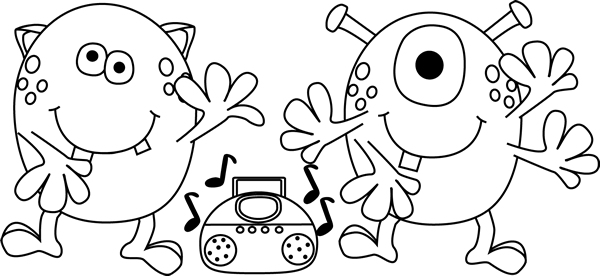 Black And White Dancing Monsters Clip Art   Black And White Dancing