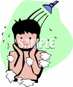 Boy In The Shower   Royalty Free Clipart Picture