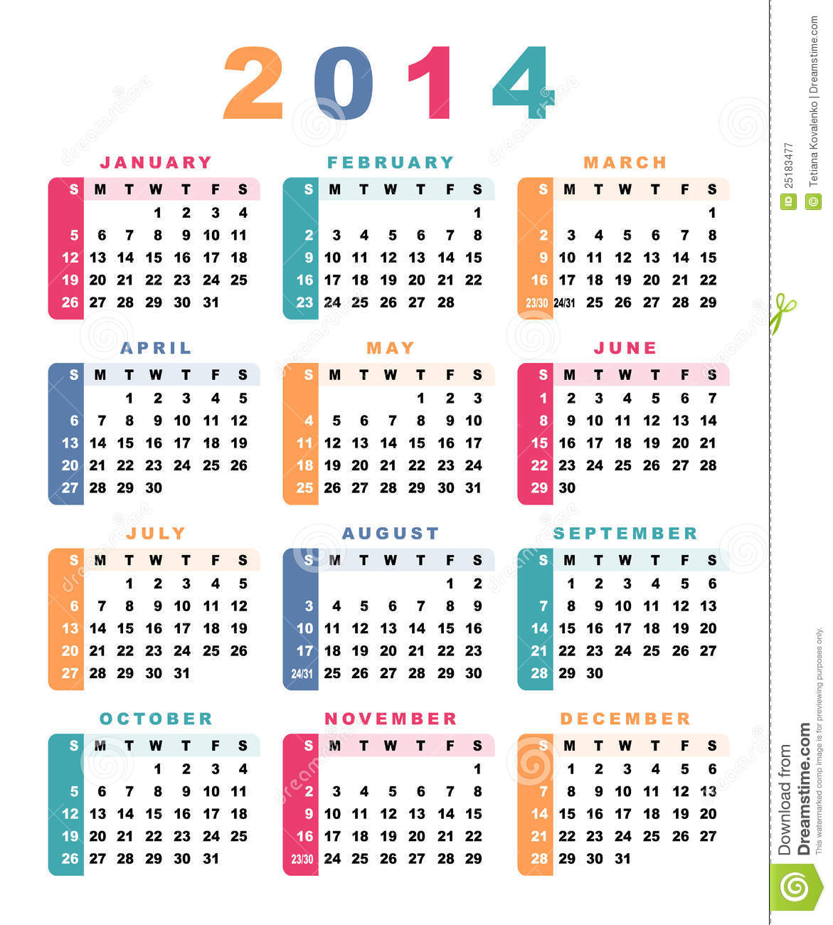Calendario 2014 Fotografia Stock Libera Da Diritti   Immagine