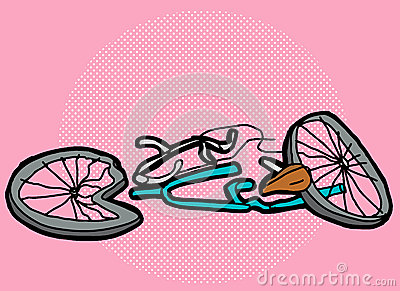 Cartoon Of Broken Bicycle Over Pink Background