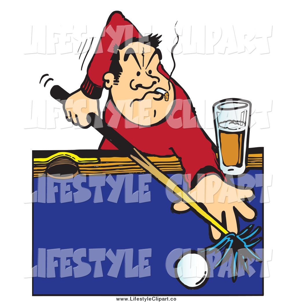 Clip Art Of A Billiards Player Aiming A Cue Stick Smoking And