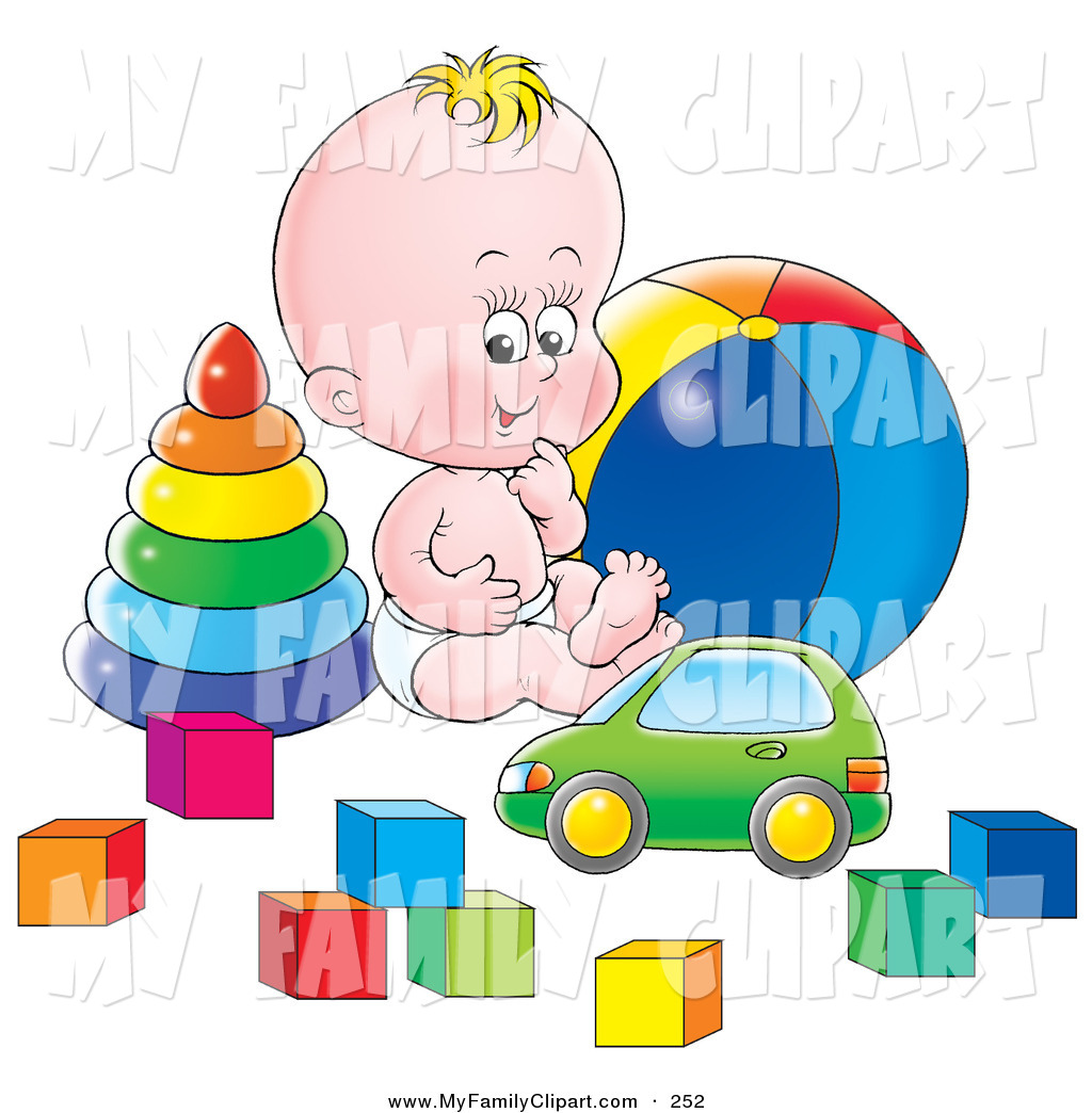 Clip Art Of A Cute And Happy Baby In A Diaper Sitting On The Floor Of