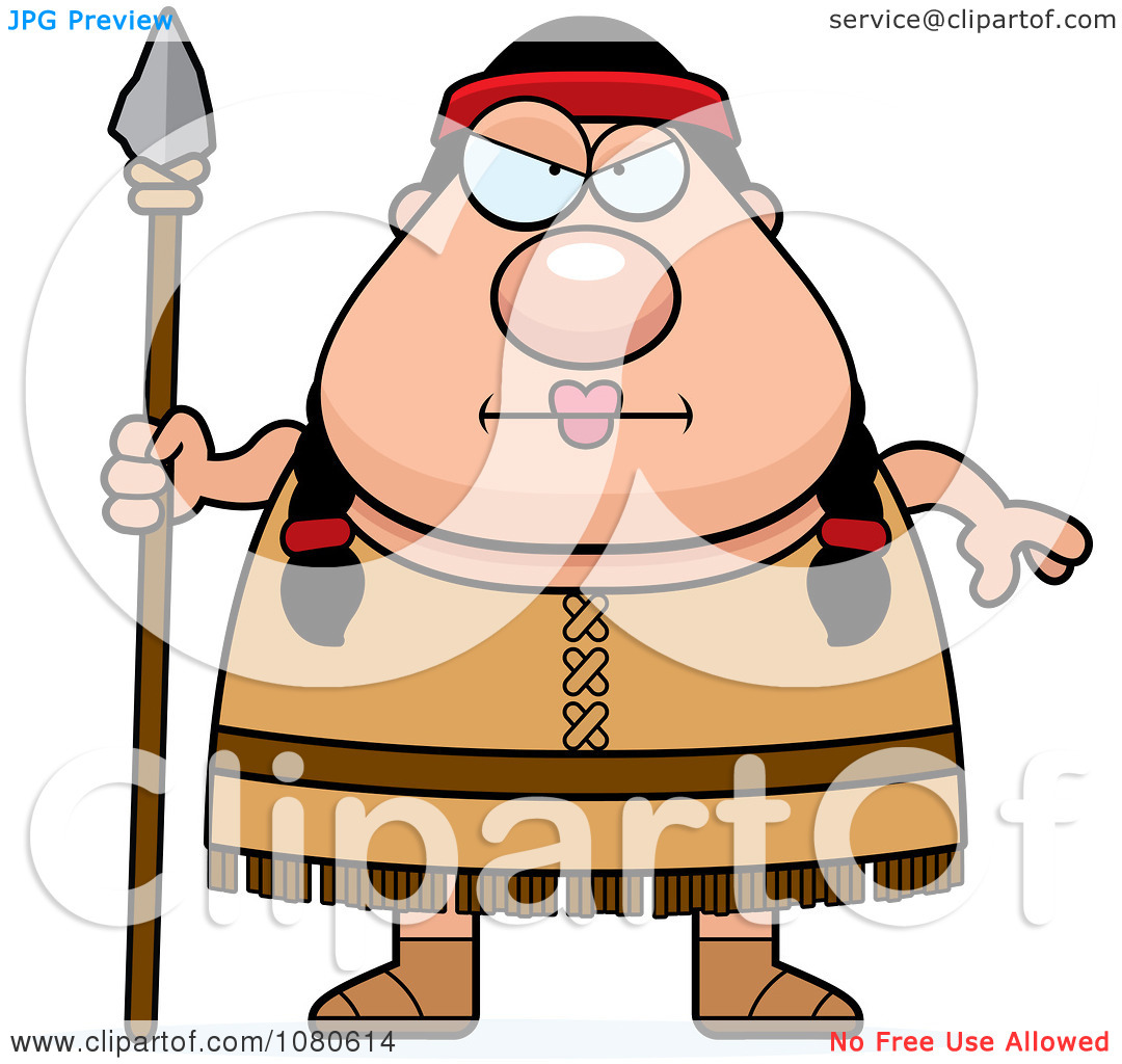 Clipart Chubby Native American Female With A Spear   Royalty Free