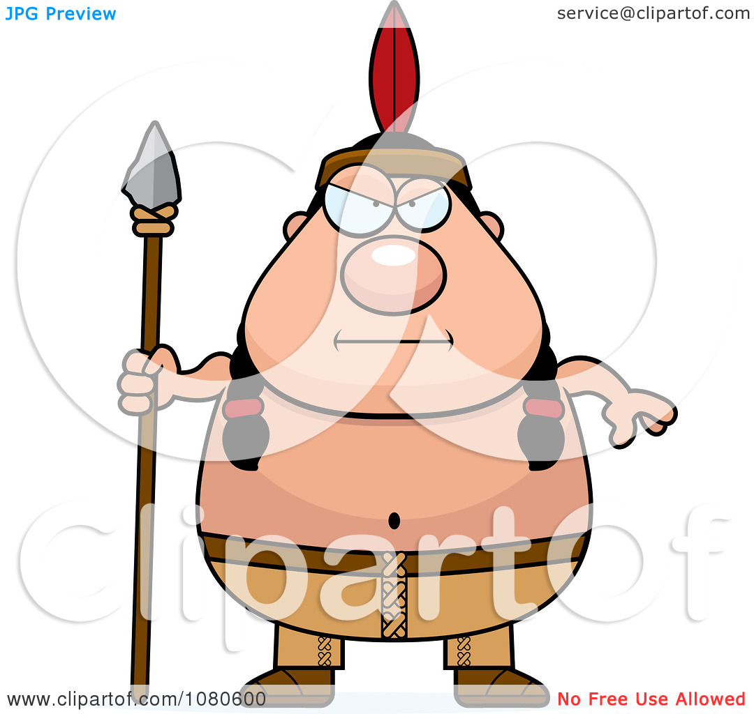 Clipart Chubby Native American Man With A Spear   Royalty Free Vector
