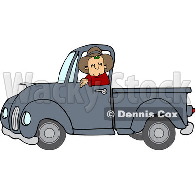Clipart Cowboy Driving A Blue Pickup Truck Royalty Free Vector