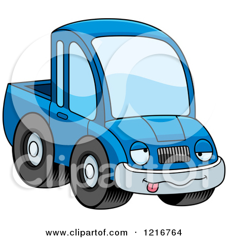 Clipart Of A Drunk Blue Pickup Truck Mascot   Royalty Free Vector    