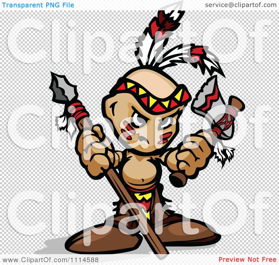 Clipart Tough Native American Brave Boy With A Spear And Axe   Royalty