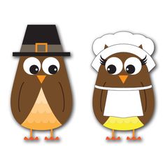 Cute Thanksgiving Autumn Or Fall Pigrim Owl Couple Clip Art