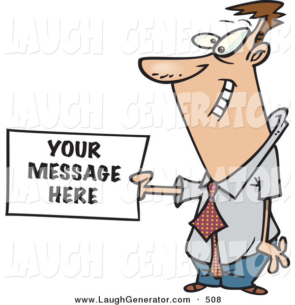 Humorous Clip Art Of A Grinning Business Man Holding A Sign Ready For