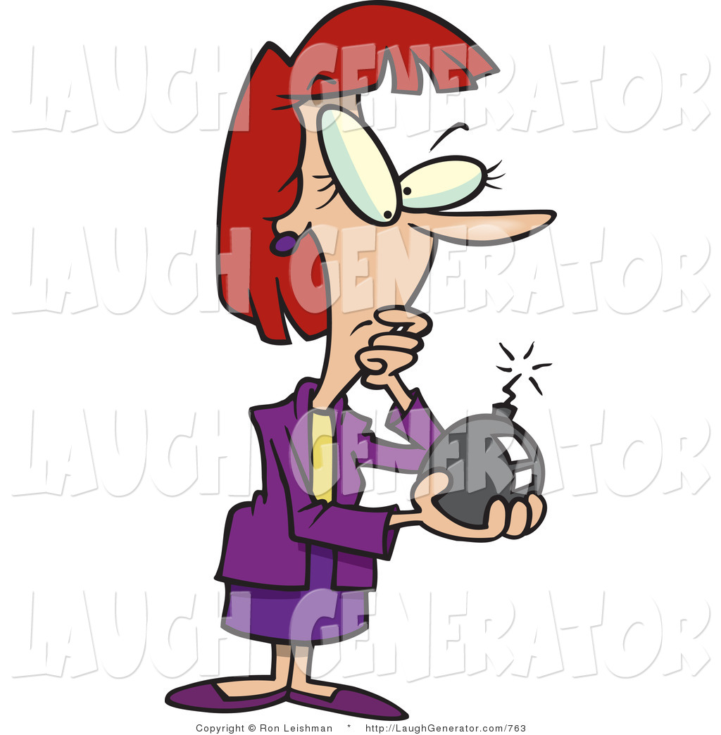 Humorous Clip Art Of A Red Headed Confused Business Woman Holding