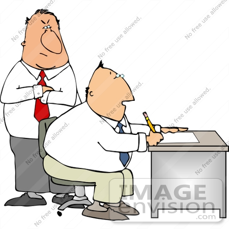 Man Working At A Desk With His Angry Boss Clipart    13307 By Djart