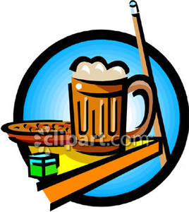 Peanuts Beer And A Pool Stick   Royalty Free Clipart Picture