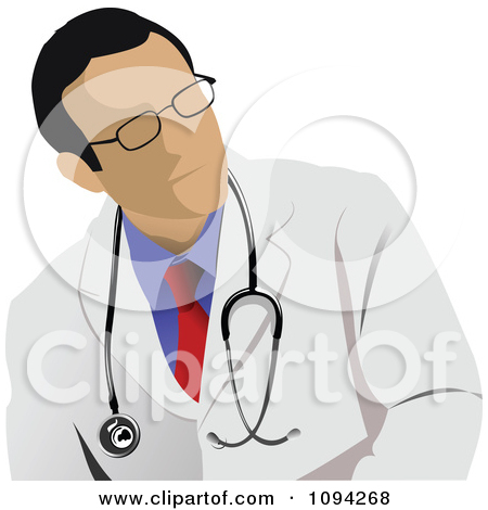 Rf  Clipart Illustration Of A Faceless Doctor In A White Coat And Blue