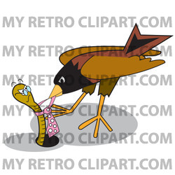 Robin Bird Pecking At An Aggressive Worm S Tie Clipart Illustration