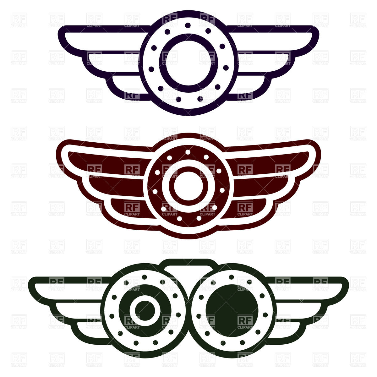 Steampunk Style Aviation Round Emblems With Wings Download Royalty    