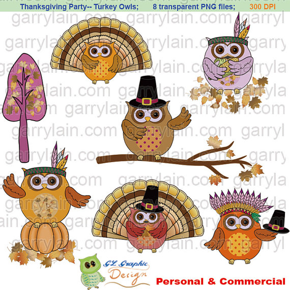 Thanksgiving Owl Clip Art Digital Turkey Owl Clipart Pilgrim Autumn    