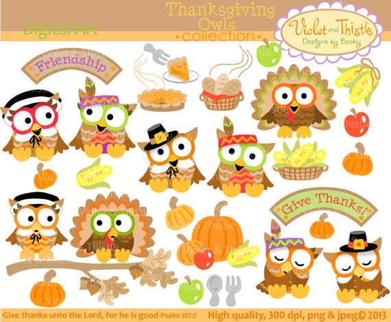 Thanksgiving Owls Owl Turkey Pilgrim Indian Clip Art Clipart Basket Of    