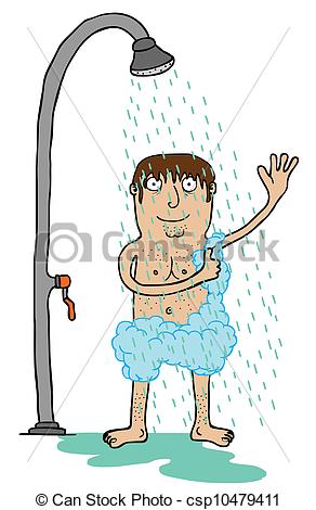 Vector Clip Art Of Shower Time   A Naked Man Take A Shower Happily