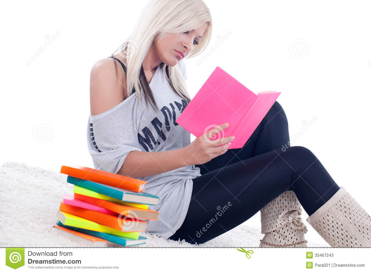 Blonde Girl Reading A Book Stock Photos   Image  33467243
