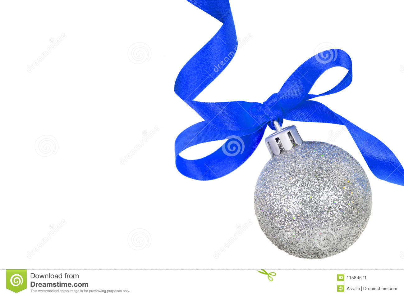 Christmas Silver Ball With Blue Ribbon Stock Image   Image  11584671