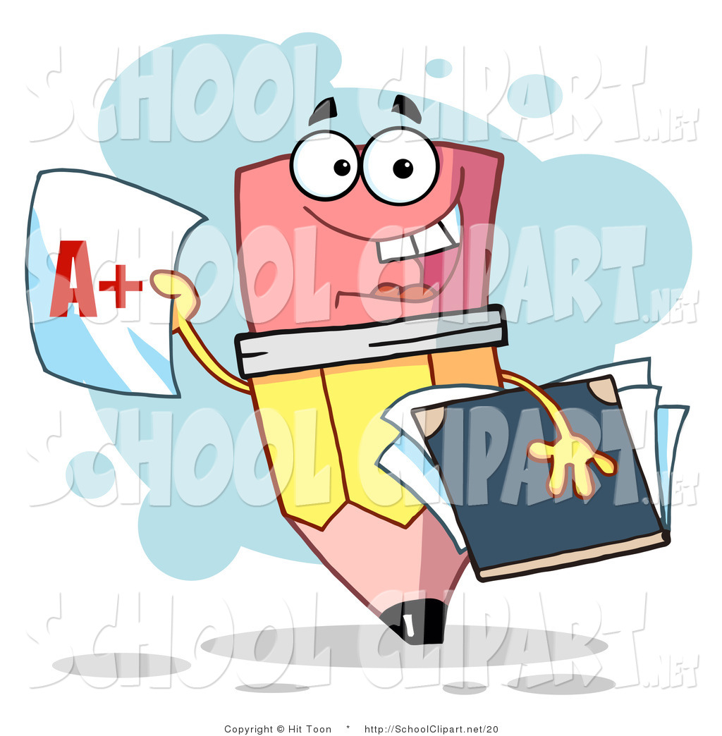 Clip Art Of A Cartoon Pencil Holding An A Plus Report Card And Smiling