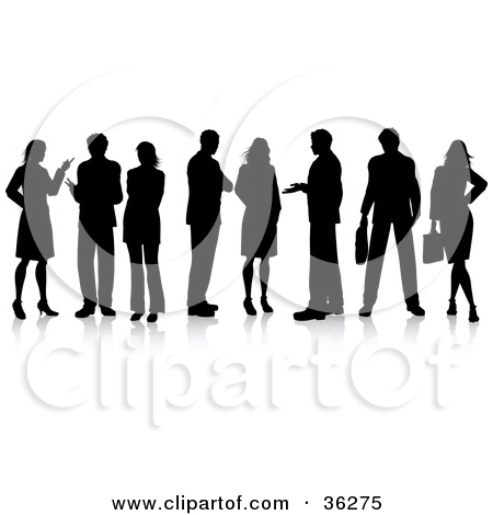 Clipart Illustration Of A Row Of Black Silhouetted Business Men And