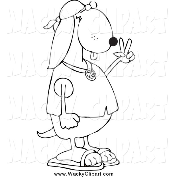 Clipart Of A Black And White Hippie Dog