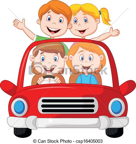 Clipart Of Road Trip With Family Cartoon   Vector Illustration Of Road