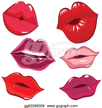 Clipart   Set Of Glossy Lips In Tender Kiss   Stock Illustration