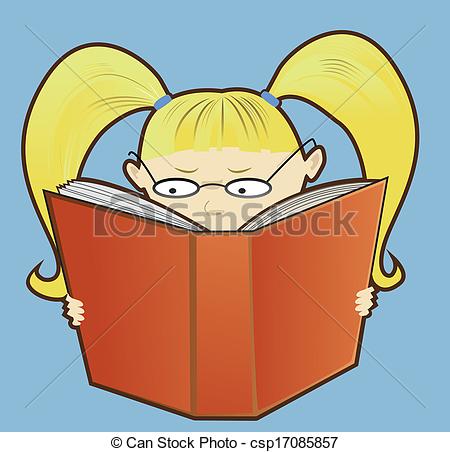 Clipart Vector Of Smart Girl   Blond Girl Reading A Book Csp17085857    