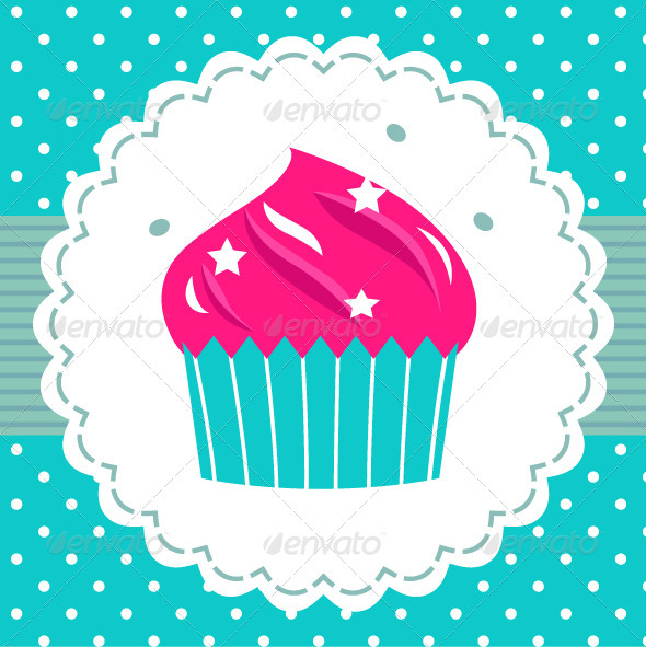 Cute Pink Cupcake For Your Party  Vector Cartoon