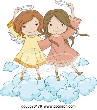 Drawing   Angel Sisters Holding Their Halo  Clipart Drawing Gg65576179