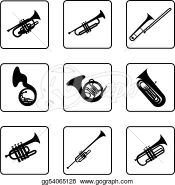 Drawing Musical Instruments Black And White Silhouettes Clipart