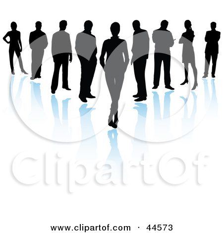 Formation Of Silhouetted Business Men And Women With Blue