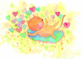 Illustration Heart Cat Sleep