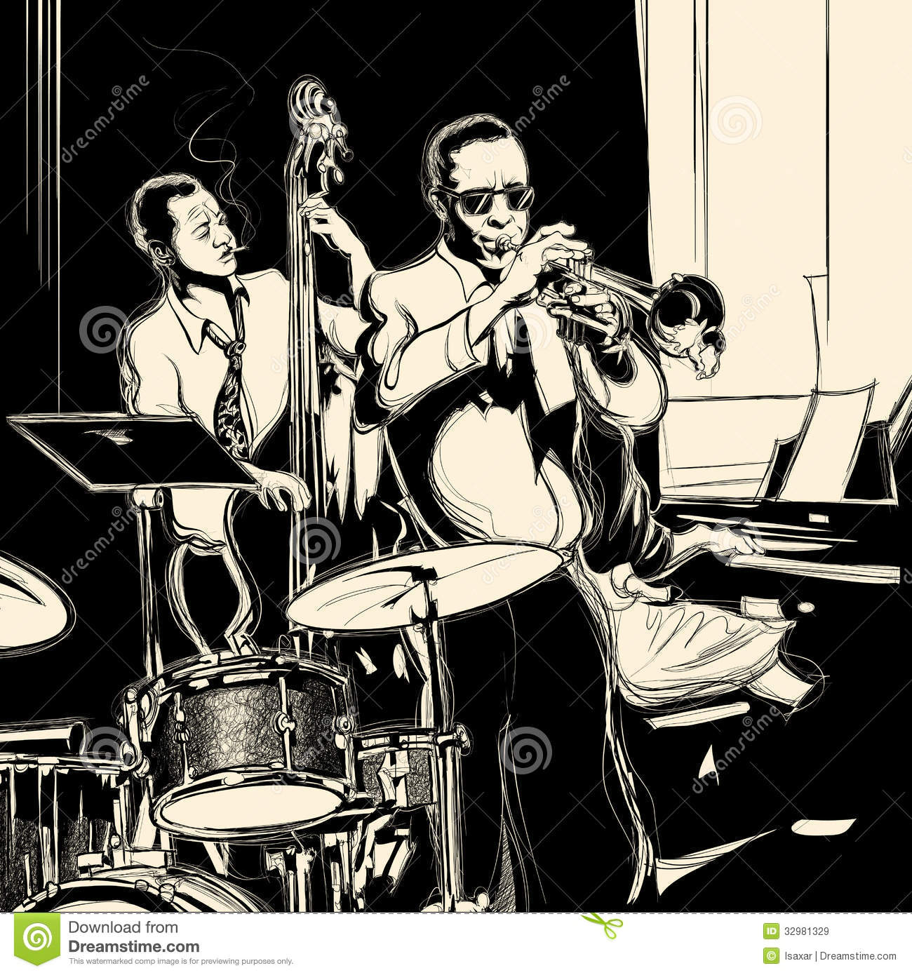Jazz Band With Double Bass Trumpet Piano And Drum Royalty Free Stock