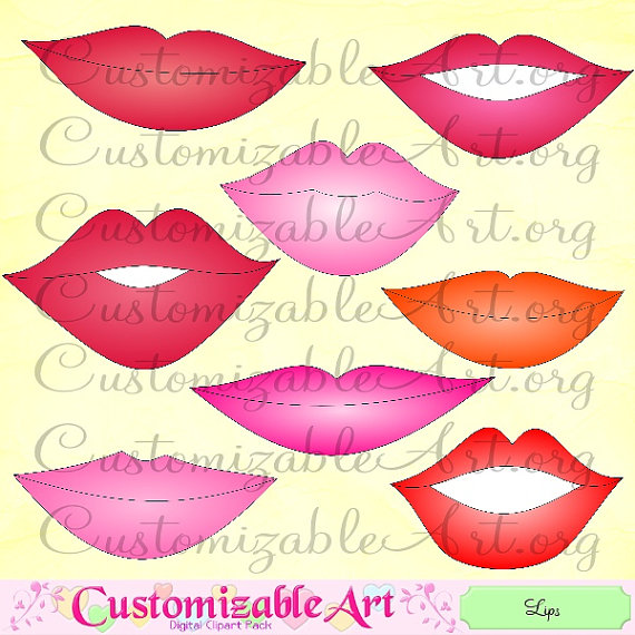 Lips Clipart Digital Red Lips Clip Art Glossy Pink Shiny Lustrous Lips