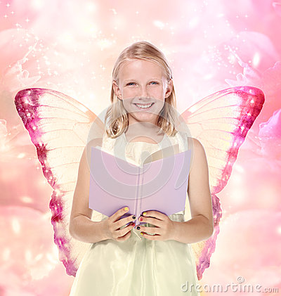 Little Blonde Girl Reading A Book   Fantasy Royalty Free Stock Image    