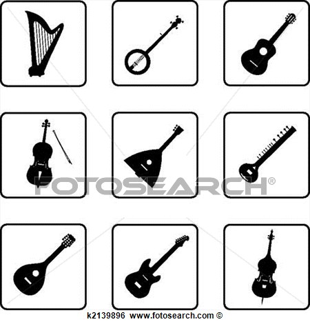 Musical Instruments Black And White Silhouettes