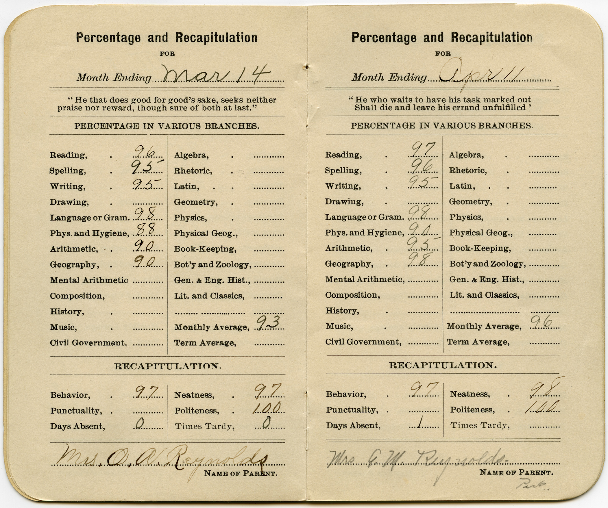 One Room School House Vintage School Report Card Teachers Marks Clip