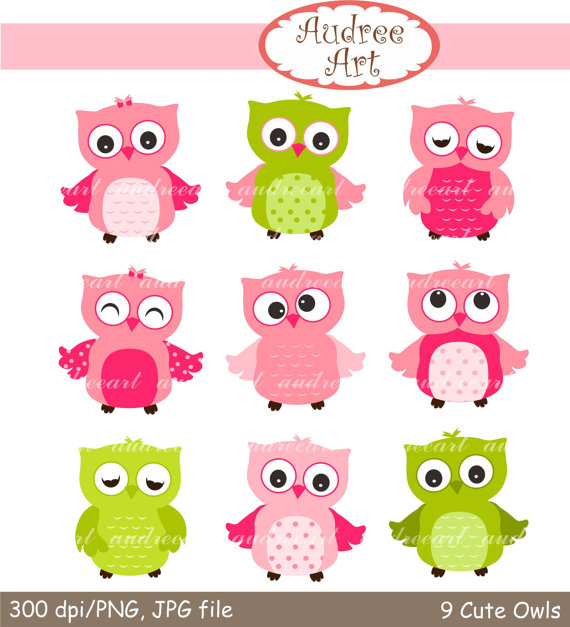 Pink Owls Pink And Green Owls Baby Owls  Color Owls Owl  Instant